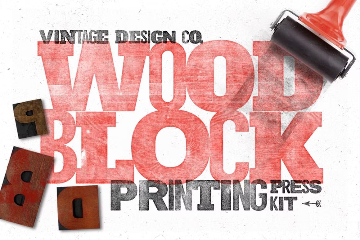 WoodBlock Printing Press Kit Premium Photoshop PSD files