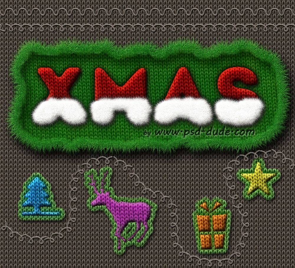 Santa Hat Knitted Christmas Text Effect In Photoshop