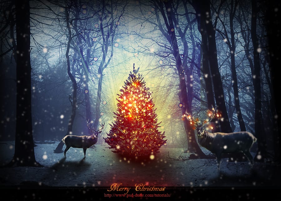 Beautiful Christmas Tree Composition in Photoshop