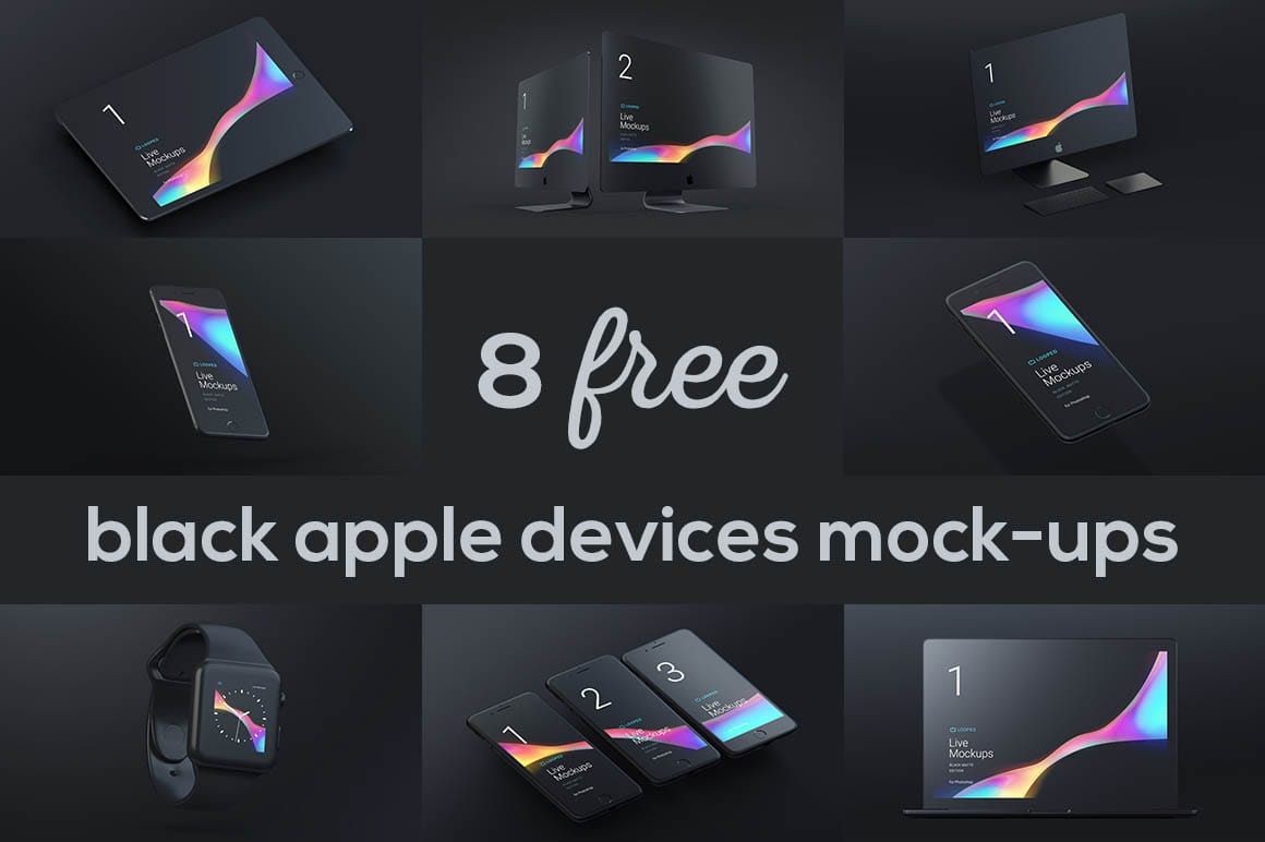 Download 8 Free Stunning Black Matte Apple Devices Mockups